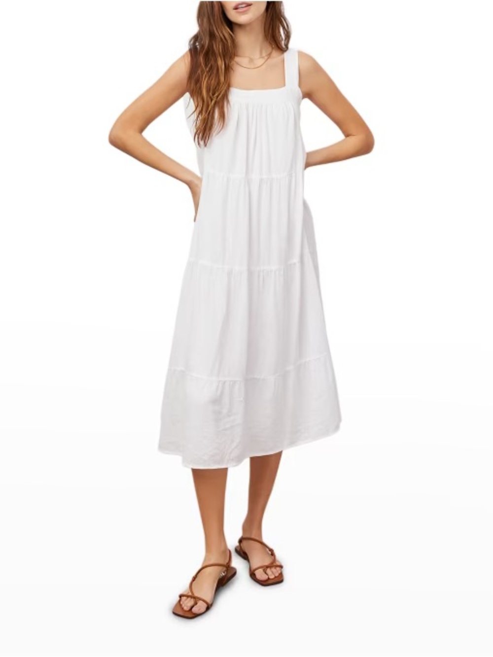 Rails White Tiered Square-Neck Midi Dress